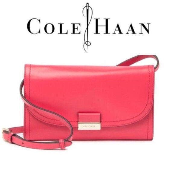 Cole Haan Womens Pink Leather Fold Over Smartphone Strappy Crossbody Handbag New - Picture 8 of 9